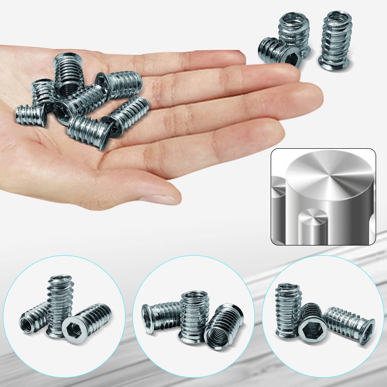 50 Dadi Esagonali M6x20 Per Legno Con Chiave - Inserti Filettati Per Mobili - Foto 2