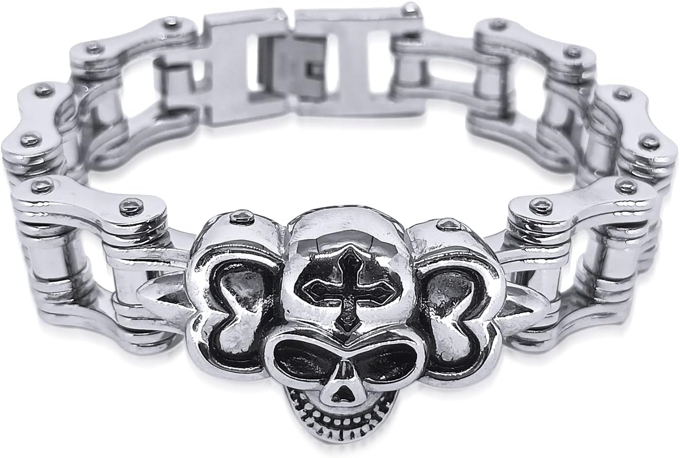 Dream Apparel Mens Stainless Steel Bike Chain Motorcycle Chain Bracelet for Women, 3/4 Inch Wide Heavy Metal Biker Bracelet, Bicycle Link Chain Bracelet