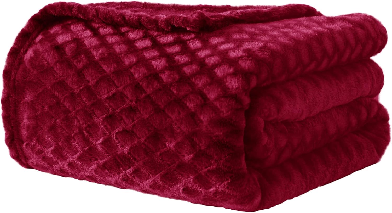 Exclusivo Mezcla Twin Size Brushed Diamond Check Large Flannel Fleece Bed Blanket as Bedspread/Coverlet/Bed Cover (Burgundy , 90" x 66")-Soft, Warm and Lightweight : Home & Kitchen