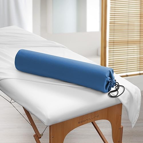 Miniatura 5 de Saloniture Funda de almohada cilíndrica de microfibra para cojines de mesa de masaje, 30 x 6 pulgadas con cierre de cordón, color azul marino