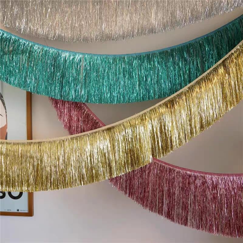 3 Stück 30x300cm Fransen Girlande Metallic Rot - Glitzer Lametta Vorhang Für Party, Hochzeit, Geburtstag Dekoration