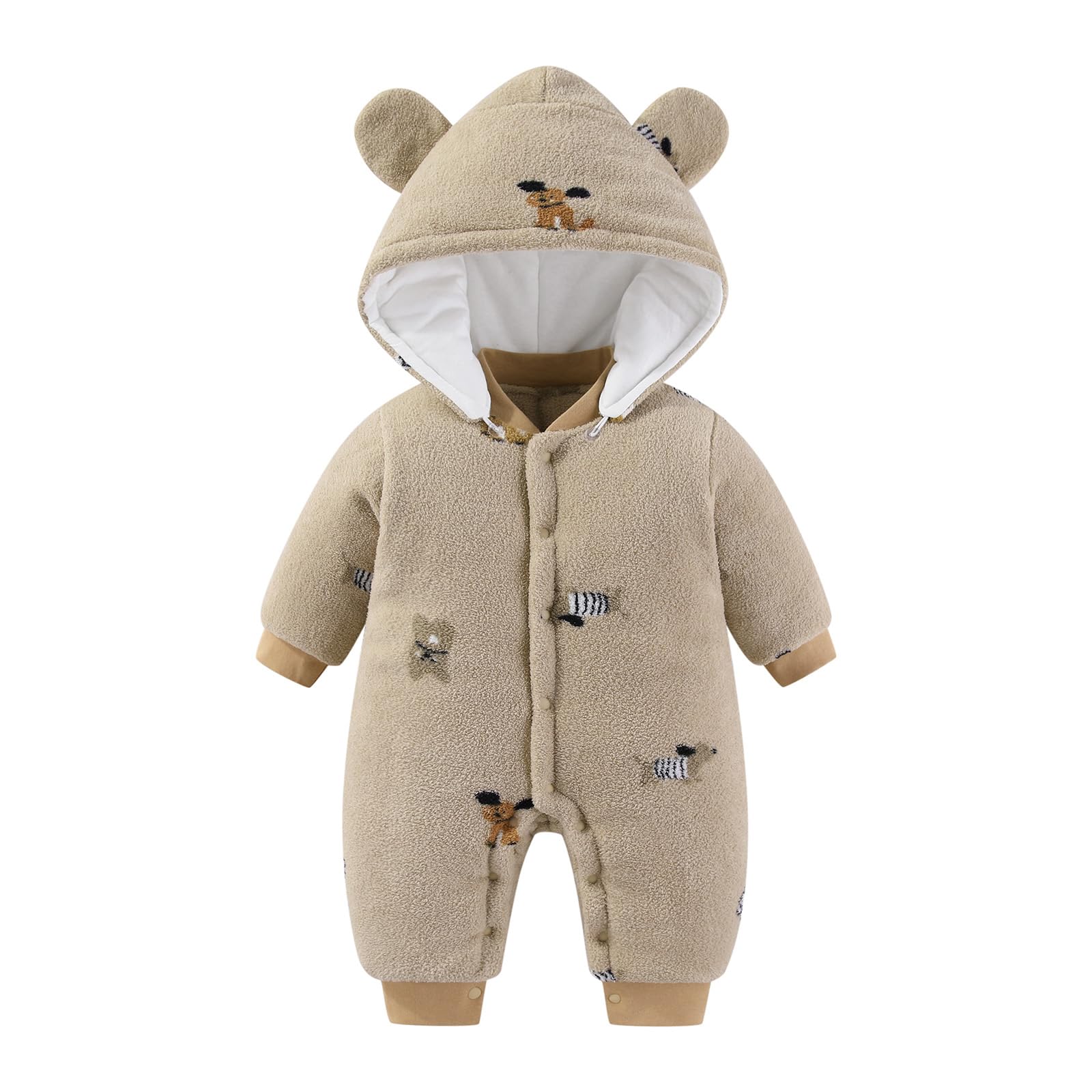 WYTbaby Baby Winter Schneeanzug Neugeborenes Winterstrampler mit Kapuze Fleece Winteranzug Kinder Mädchen Jungen Langarm Jumpsuit für 0-12 Monate