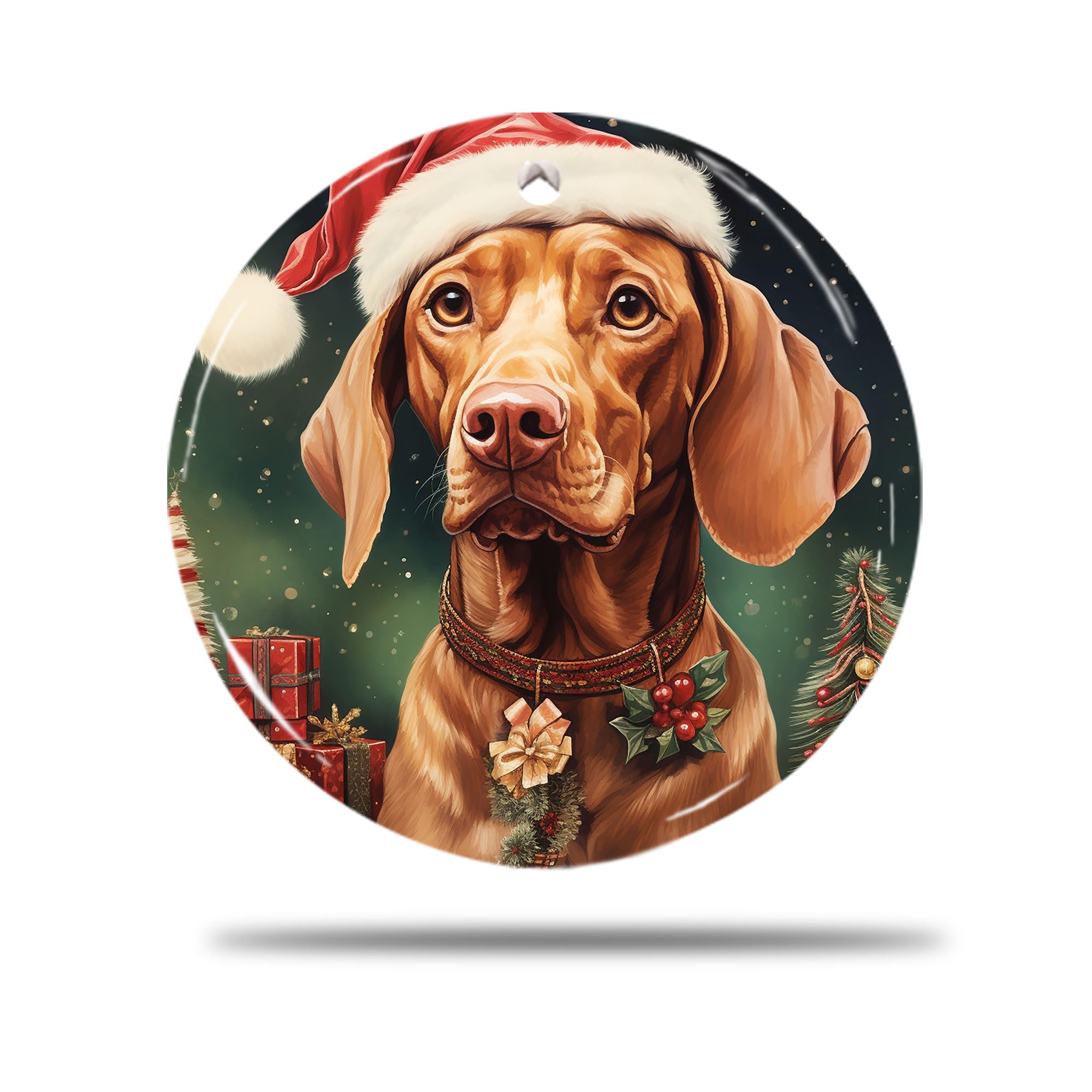Zishenghuodianzishangwuyouxiangongsi Brown Ceramic Christmas Ornament, Vizsla Dog Vector 3D Hanging Decoration, 7.3Cm,