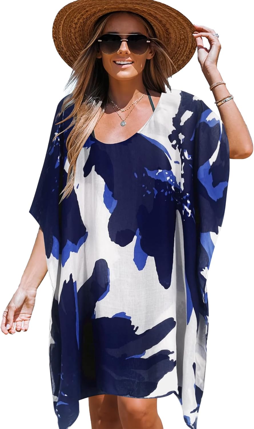 Moss Rose Women's Beach Kaftan Dresses Kimono Swimsuit Cover up for Bathing Suit with Floral Pattern - Image 2