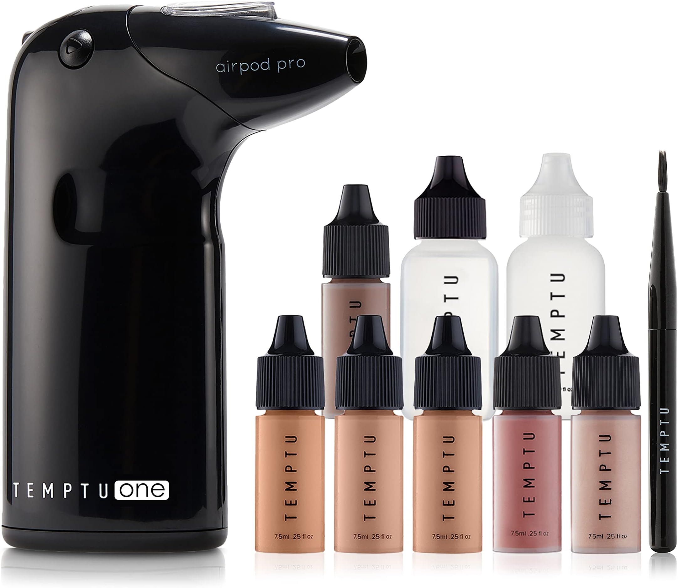 TEMPTU One Airbrush Make-up Kit with Cordless Compressor, 6 Shades: 11-Piece Set, Portable Air Brush Machine & Airpod Pro, 3 Shades of Foundation, Blush, Bronzer, Instant Concealer, Perfect Complexion