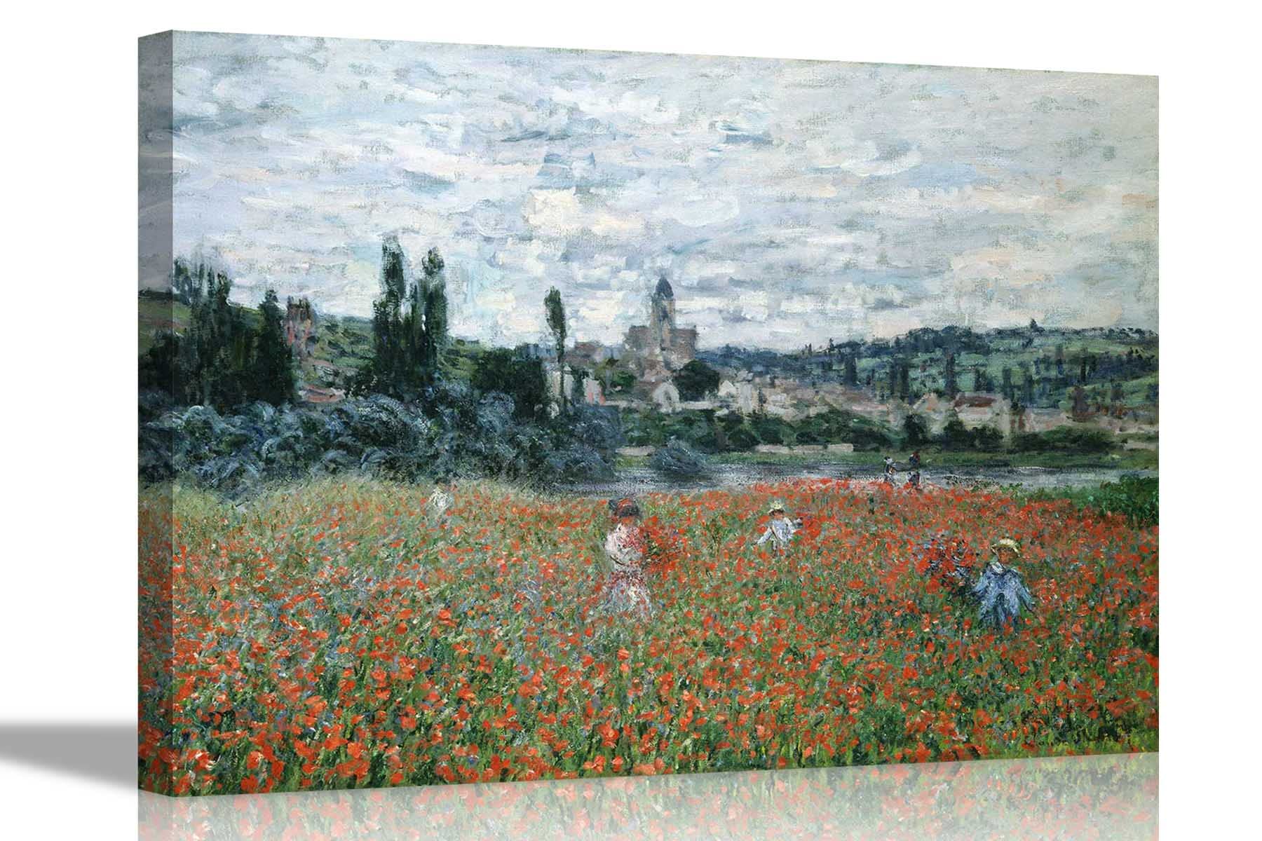 Artley Prints Poppies Near Vetheuil By Claude Monet Canvas Art Pictures Framed Hanging Stretched Wallart Bedroom Living Room Modern Artwork 40 X 30Cm (16 X 12 Inches)