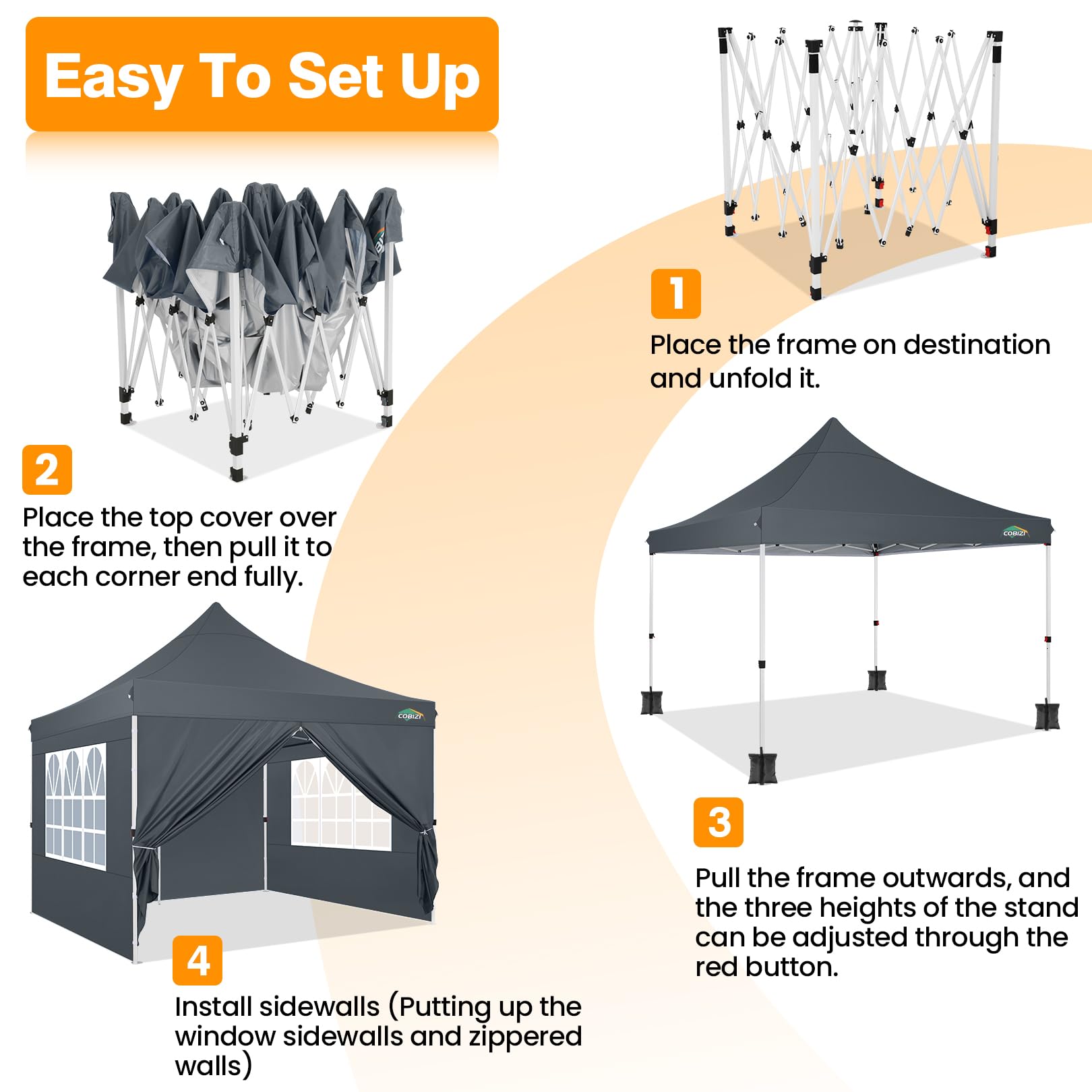 COBIZI Faltpavillon 3x3, Pavillon 3x3 Wasserdicht Stabil Winterfest, Faltbar Partyzelt mit 4 Seitenwänden & 4 Sandsack Pop up Gartenpavillon UV-Schutz 50+ für Hochzeiten, Freien, Grau