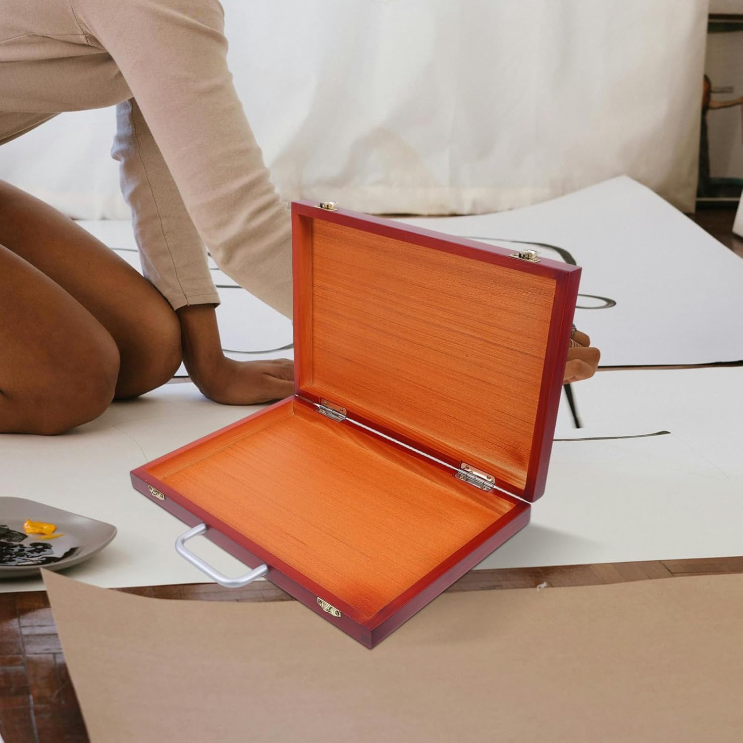 GALPADA Portable Paint Box Handheld Case Portable Storage Container Painting Storage Container Art Supply Case Pigment Pigment Light Brown Wooden