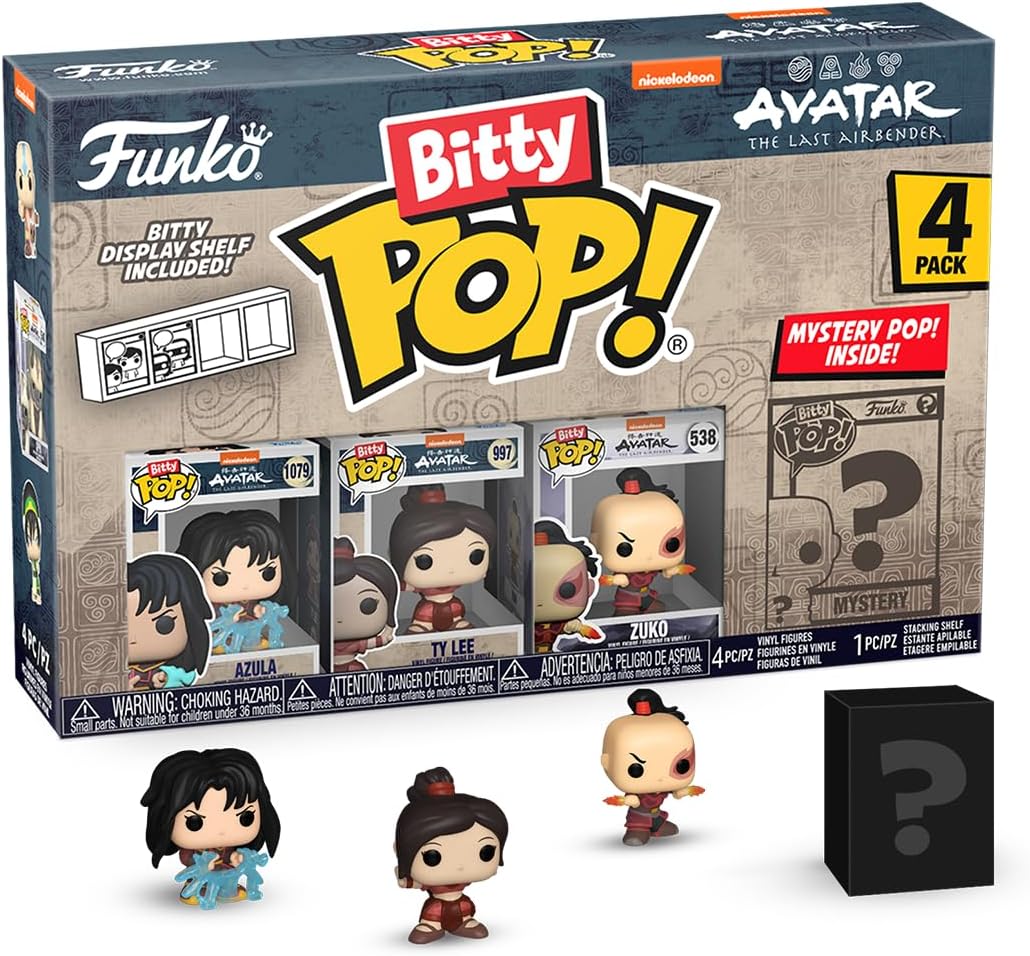 Bitty Pop! Avatar: The Last Airbender - Azula, Ty Lee, Zuko, & A Surprise Mystery Mini Figure - 0.9 Inch (2.2 Cm) Collectable - Stackable Display Shelf Included - Gift Idea - Cake Topper