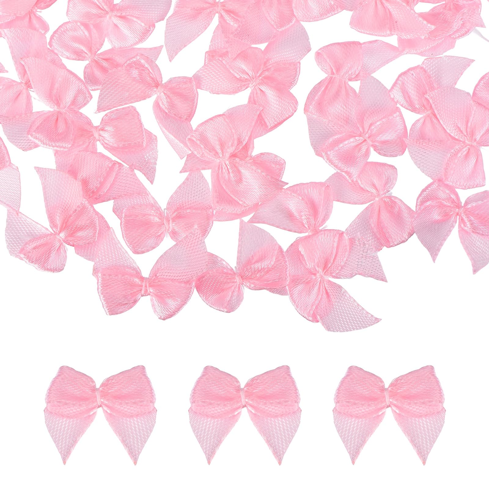 sourcing map 50 Pcs Mini Ribbon Bows, 1" Tiny Bows for Crafts Small Bowknot Artificial Applique Embellishment for DIY Craft Sewing Scrapbooking Wedding Party Decoration, Pink