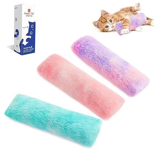 Potaroma Cat Toys Pillows, 3 Pcs, Soft and Durable Cat Crinkle Sound with Catnip Inside, Interactive Indoor Kitten Kicker, Promotes Kitty Exercise - Pastel Colors