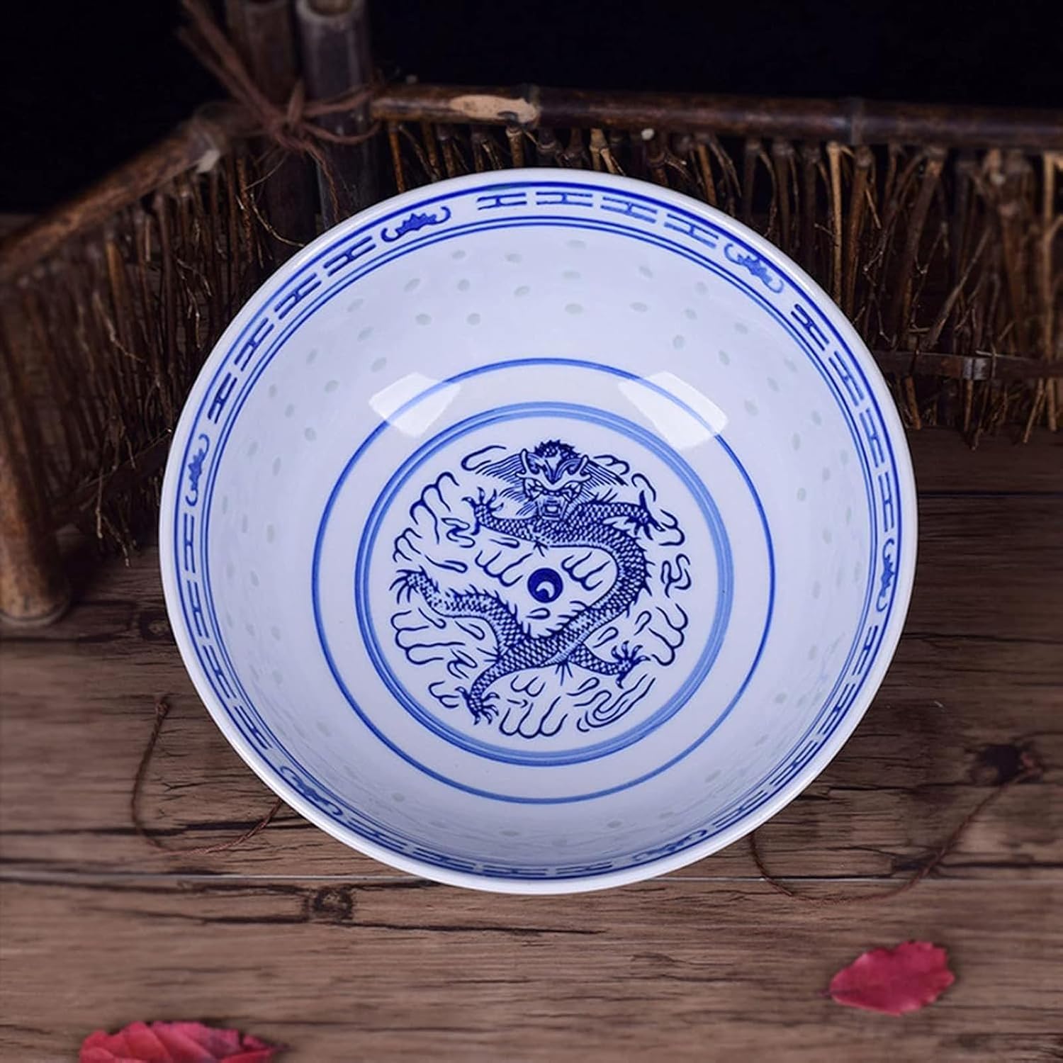 Keramik Ramen Schüssel Set, Blaue Und Weiße Porzellan Nudelschalen Für Suppe, Salat, Reis Und Asiatische Küche, Mikrowellen- Und Spülmaschinenfest, Chinesisches Drachendesign, 6in