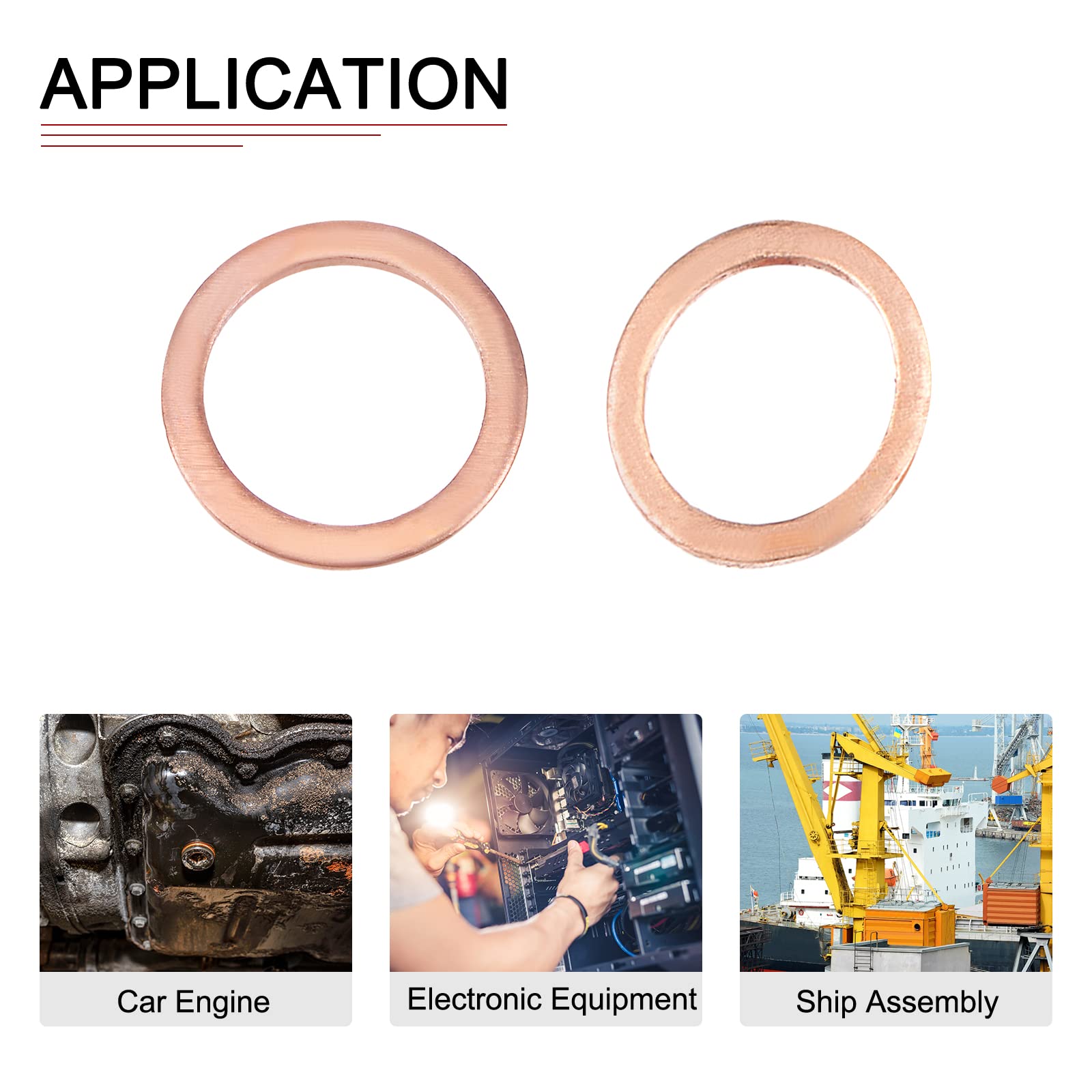 DTGN 12.3mmx16mmx1.5mm(IDxODxT) Flat Copper Sealing Washers, 20Pack, Good for Industrial Machinery M12 Screws - Image 4