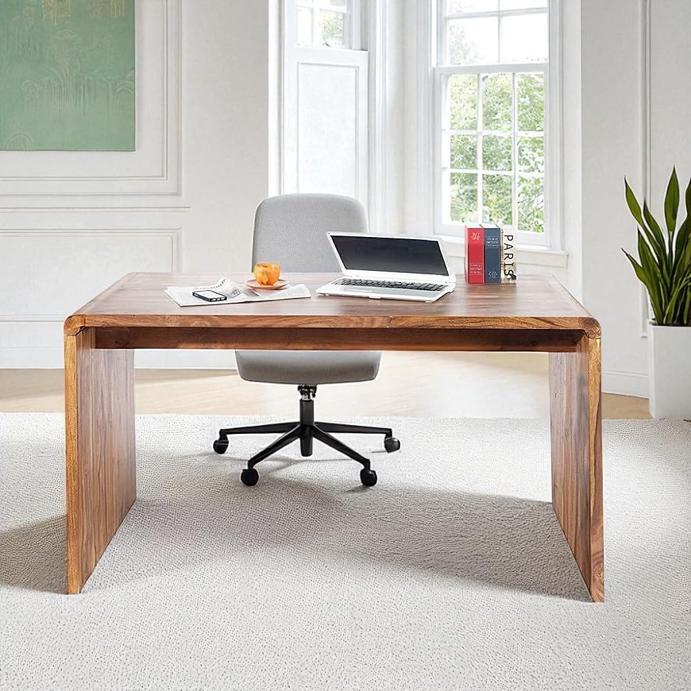 HOMERANGE Wooden Office Study Desk for Home | Laptop Computer Table Without Storage | Writing Table | Sheesham Wood (Natural Finish)