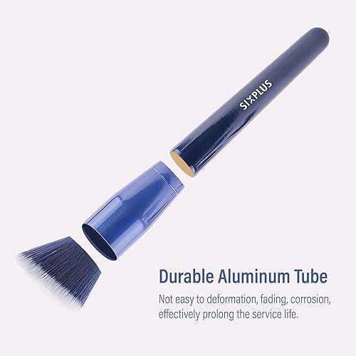 Miniatura 6 de SIXPLUS Juego de brochas de maquillaje y brocha para base de maquillaje con parte superior plana a rayas espirales Kabuki para líquidos, crema,