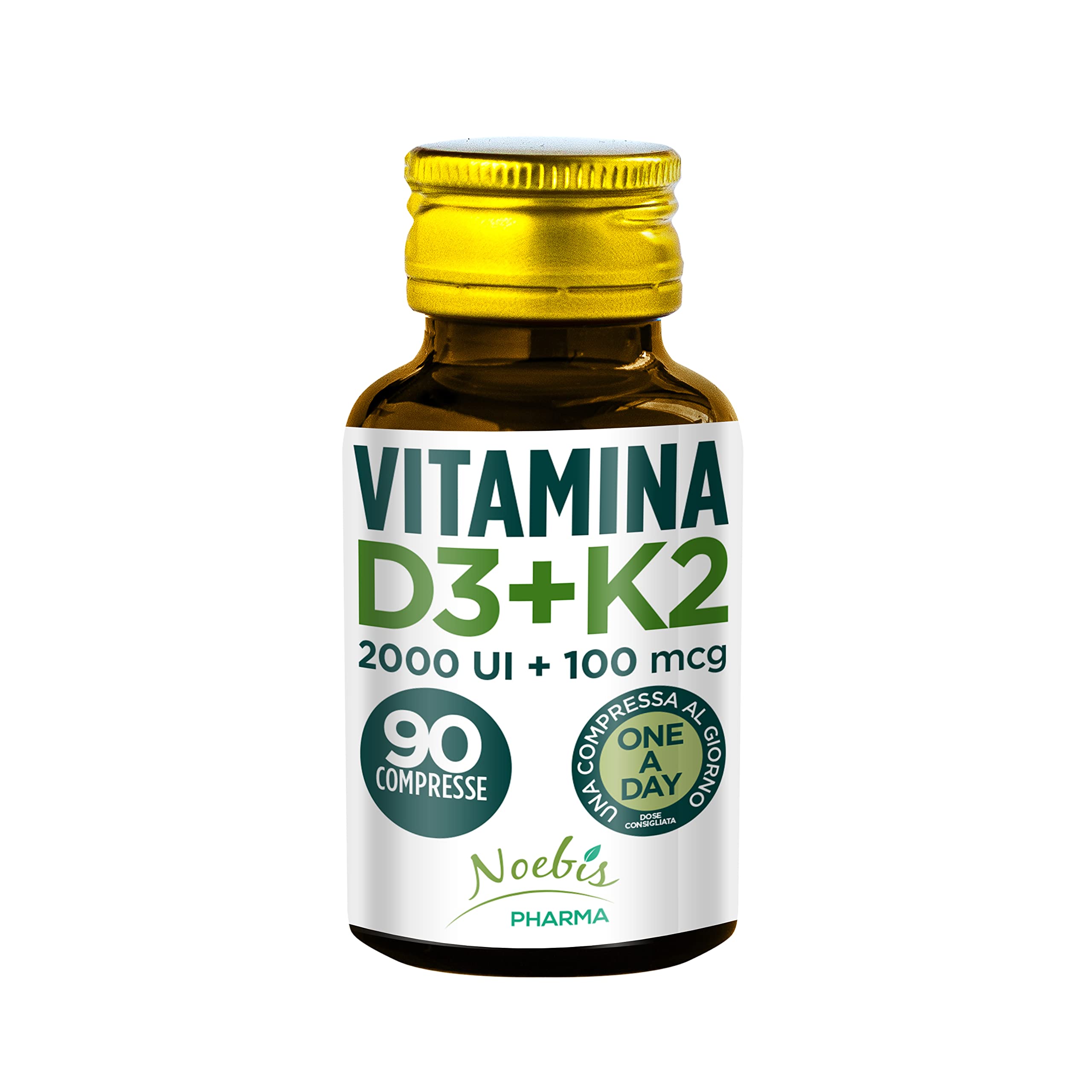 Vit D3 + K2 Noebis Pharma - 2000 UI + 100 mcg MK-7-90 Compresse - Ossa, Denti, Muscoli e Sistema Immunitario