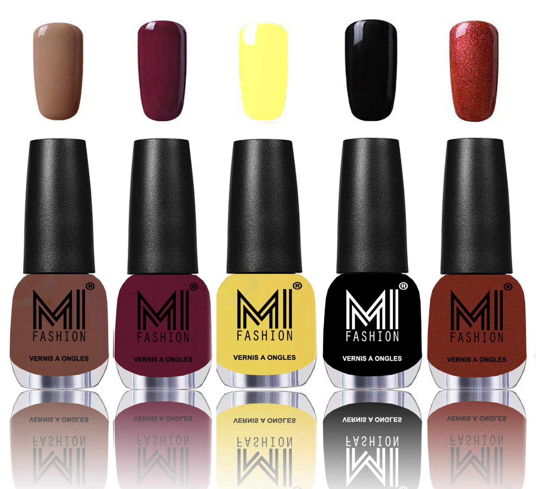 MI Fashion® 7 Days Lasting Premium Nail Polish Shades - Glazing Golden,Shimmery Silver,Bright Plum,Wonder Wine,Muddy Nude-image-47