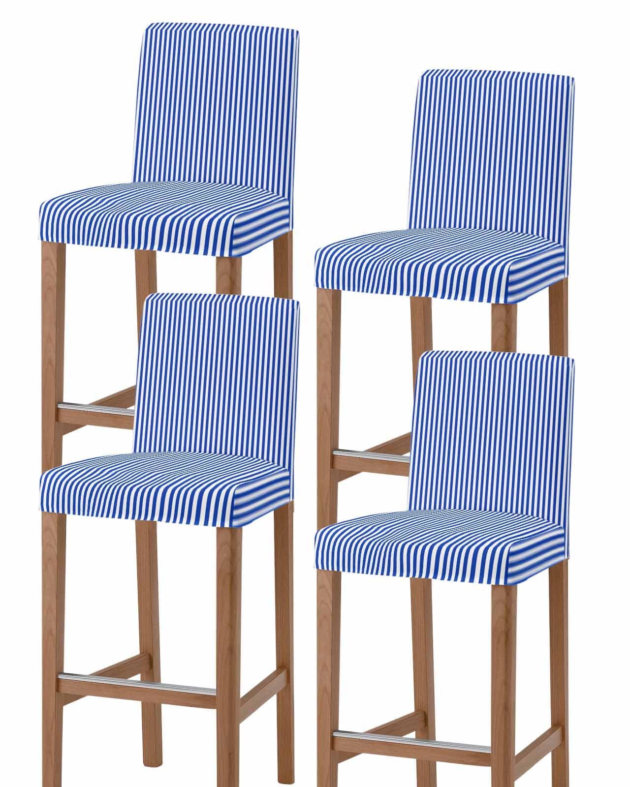 Navy Blue Stripe Bar Stool Chair Covers Set of 4 with Back,Stretch Barstool Slipcovers Washable,Modern White Vertical Striped Geometric Pub Counter Height/Swivel/Cafe/Dining Room Chairs Seat Cover