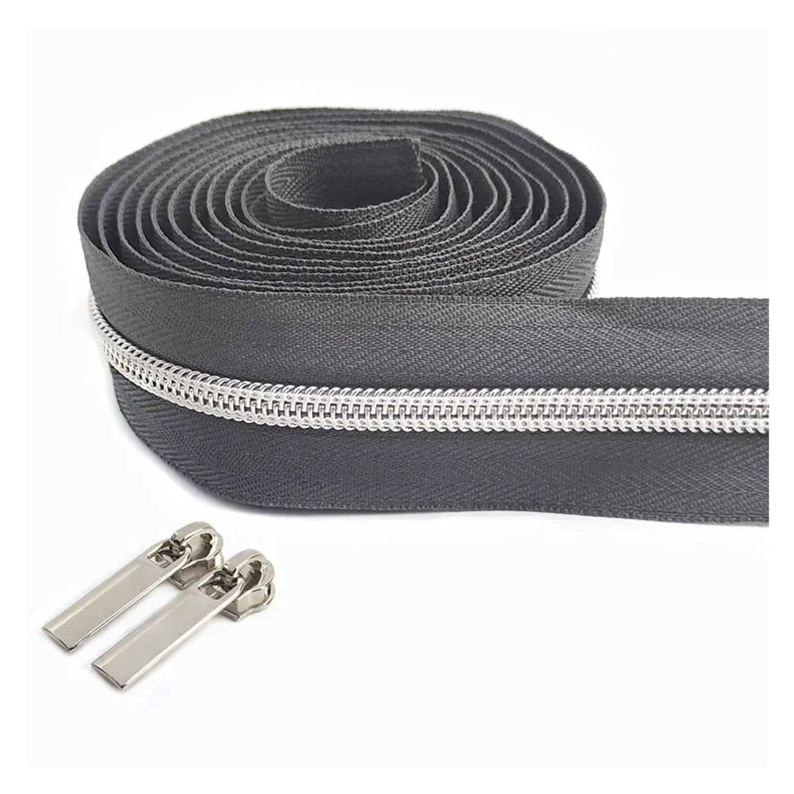 Zipper,Way Zip 2 Meters 5# Nylon Zipper Tapes+ 2Pcs Zipper Slider Pulls Bag Purse Pocket Coil Zippers Heads Decor Zip Repair Kit DIY Accessories Zips Clothing Garments(ZA419-152-Silver)