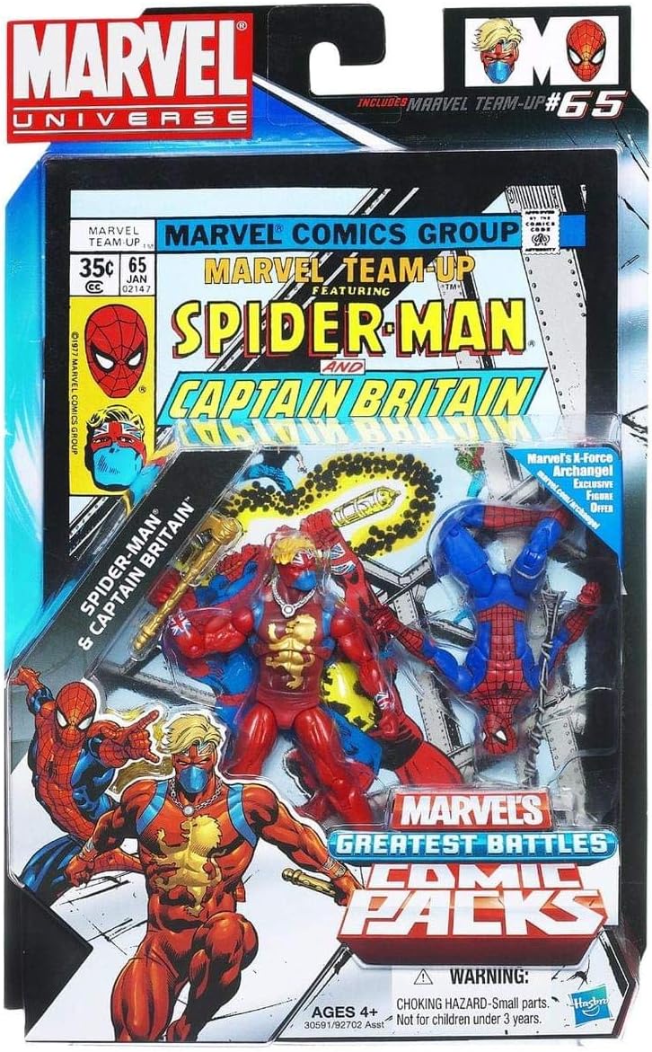 Marvel Universe Spider-Man and Captain Britain Figure Comic Pack 4 Inches