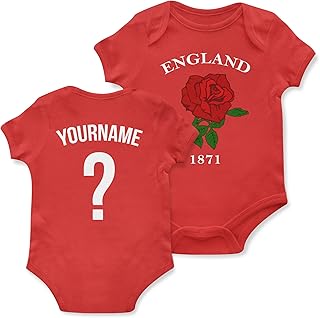 Personalised 1871 England Badge Babygrow English Rose Custom Name and Number Rugby Vest Baby Boys Girls