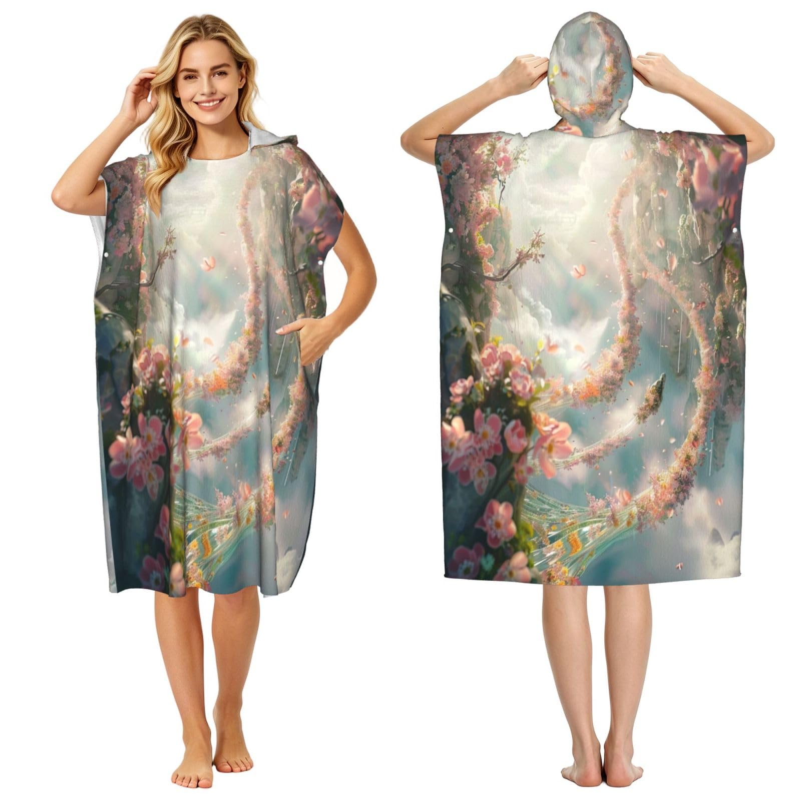 KLGRTJHK Flower Festival Adult Hooded Beach Poncho Towel 43"X35"