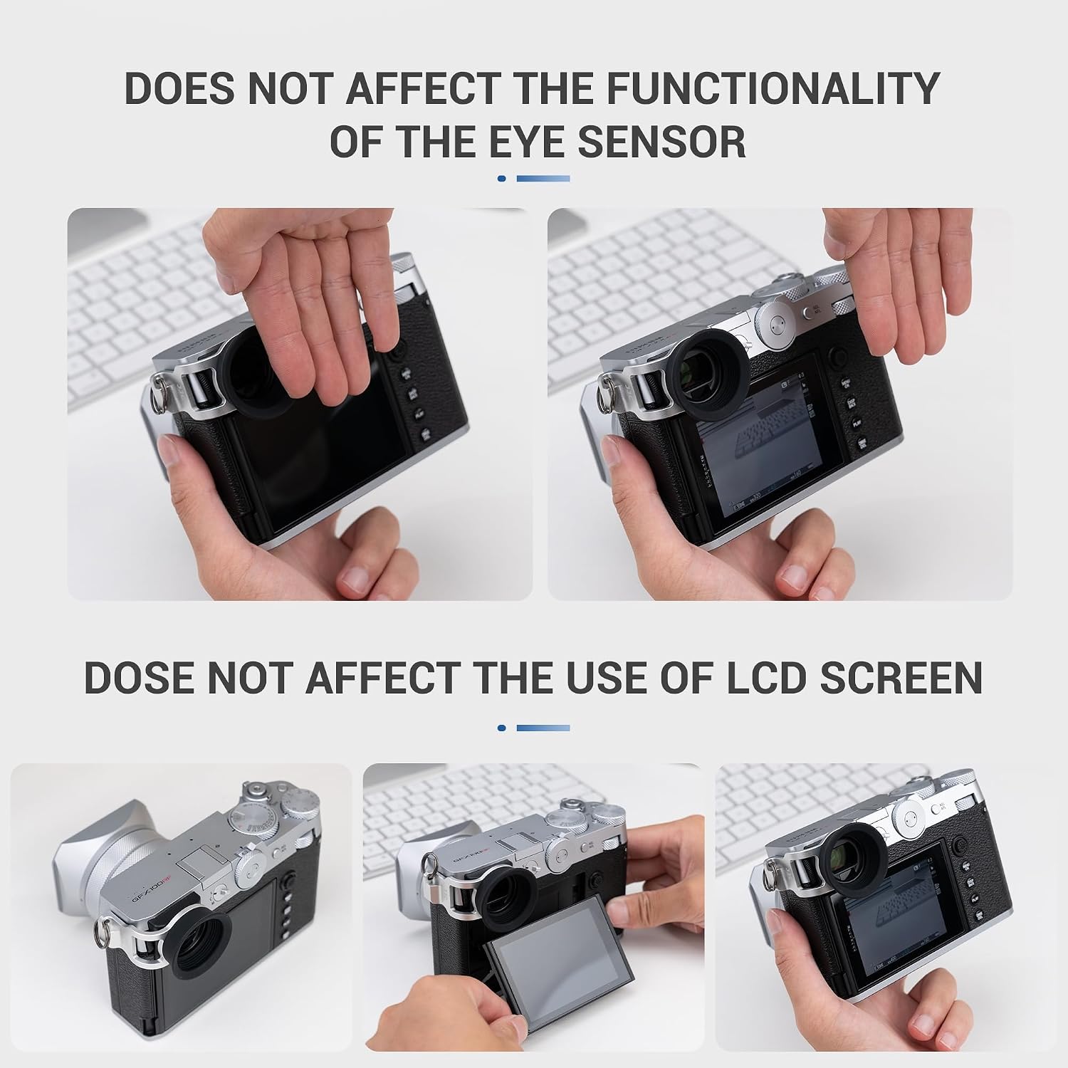 Extended GFX 100RF GFX100RF Eyecup Eyepiece, Round Soft Silicon Viewfinder Eye Cup Eyeshade Cover Protector for Fujifilm Fuji GFX 100 RF Camera, with Camera Strap Hole, Block Stray Lighting - Silver
