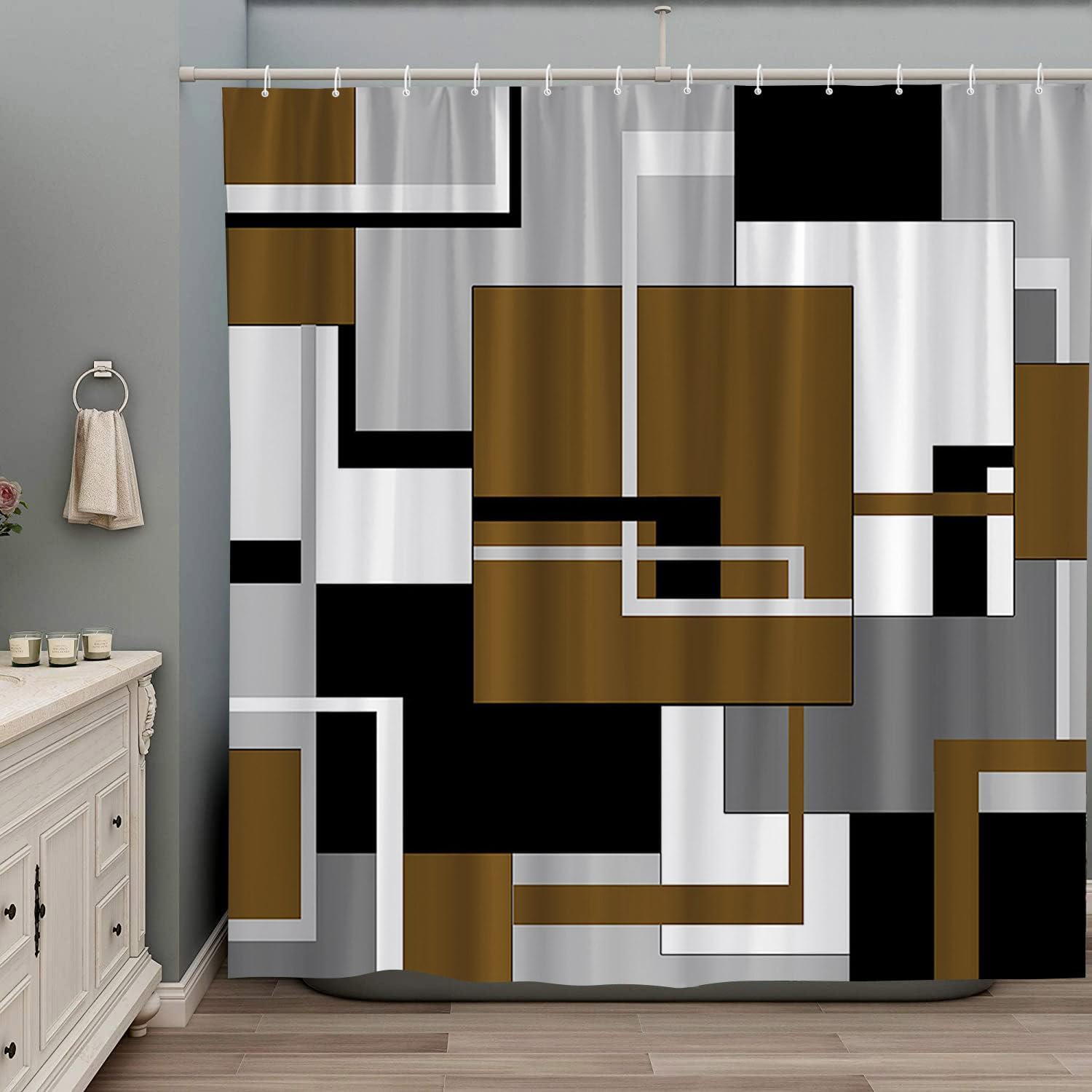 Orange Shower Curtain Black White Gray Geometric Abstract Mid Century Modern Minimalist Fashion Home Fabric Bathroom Decor Set Include Hooks 70Wx90H Inch