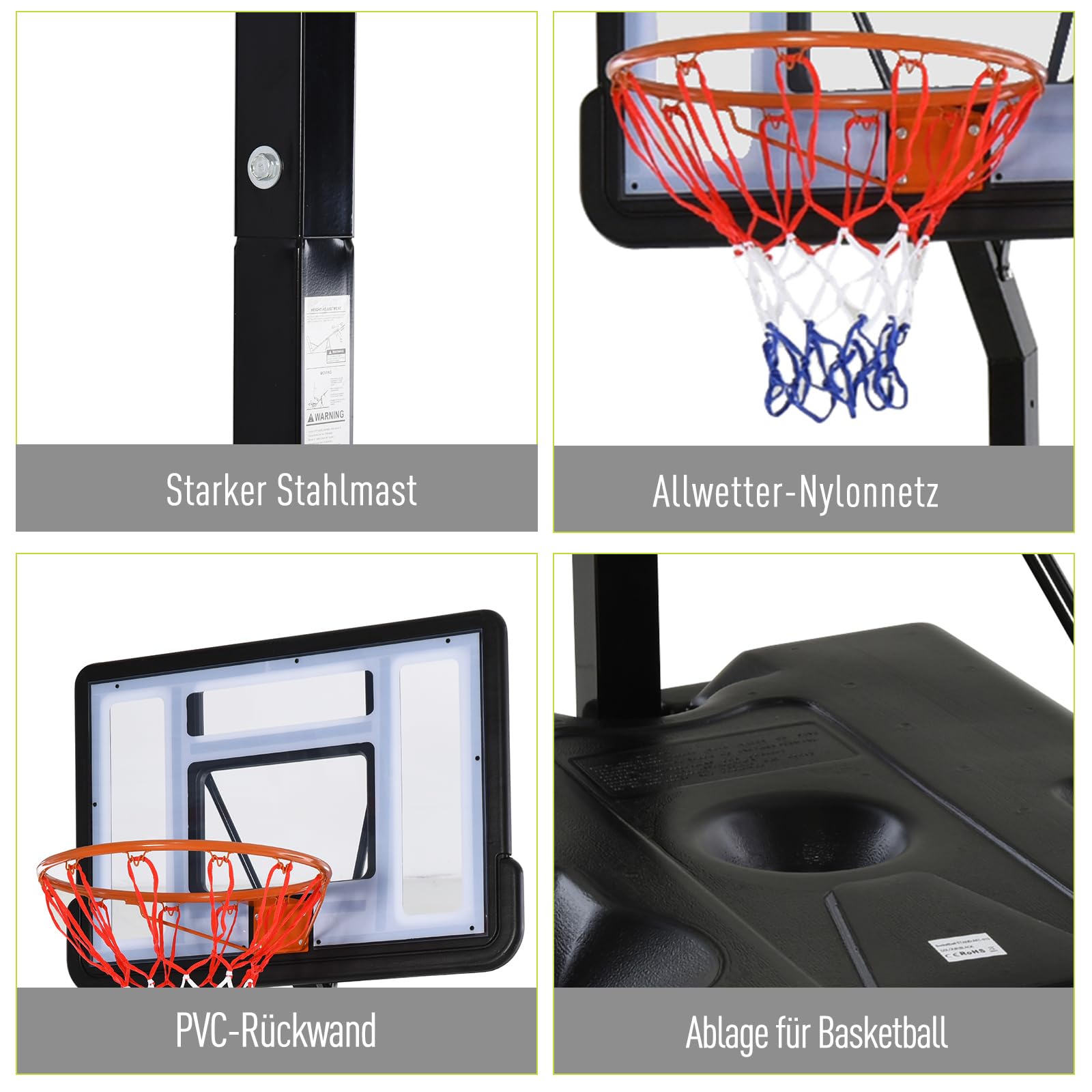 HOMCOM Basketballkorb Outdoor mit Ständer Höhenverstellbar 255–305cm