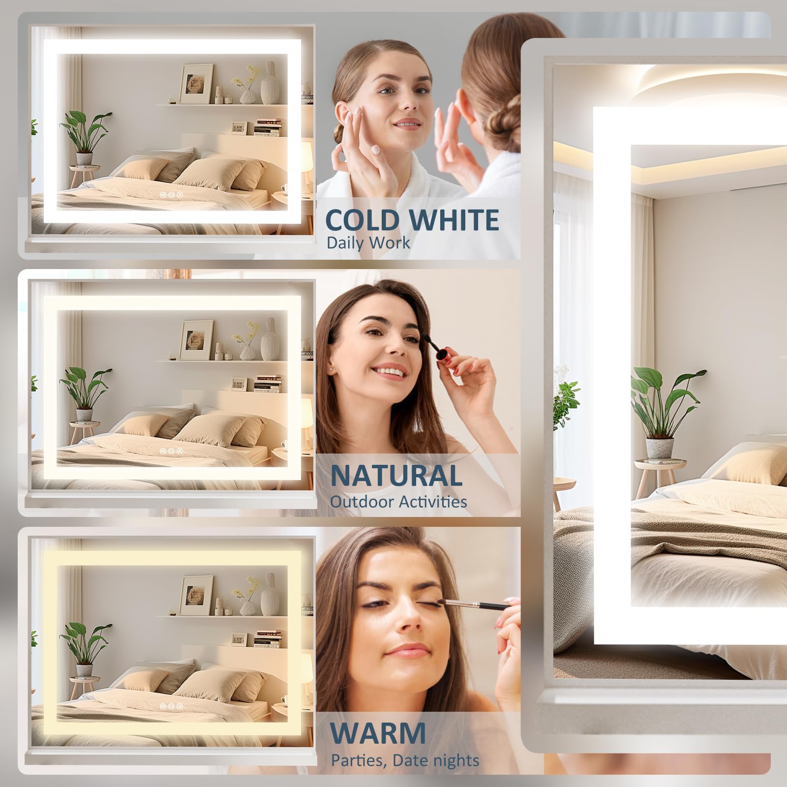 Makeup Mirror with Lighting, 58 x 44 cm, mit 10-facher Vergrößerungslinse, Touch Control, DREI Farbtemperatureinstellungen und Einstellbarer Helligkeit.
