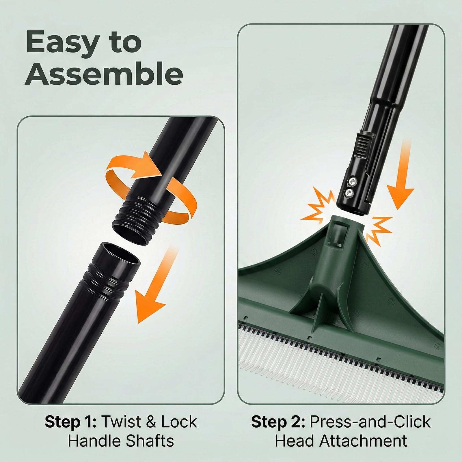 Artificial Grass Brush, 140cm Telescopic Handle, Stainless Steel and Plastic, Green, 43.5cm Brush Head, for Maintaining Artificial Lawns — view 7