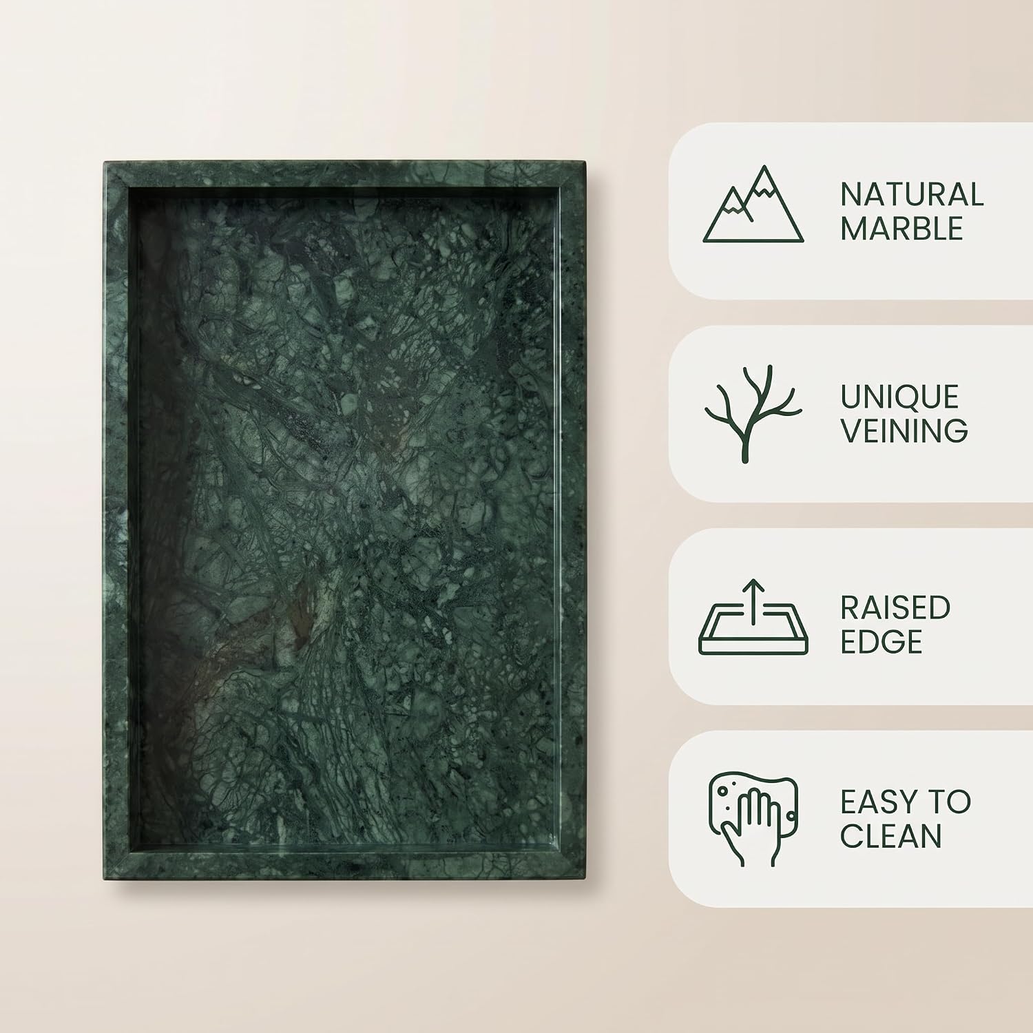 Marble tray-12 x 8" x 1.2"，Can be Used as a Jewelry Tray, Perfume Tray, Cosmetics Tray, Small Accessory Tray, Key Tray, Tray for Bathroom Counter. (Jade Green) image 4