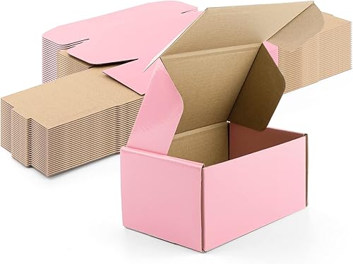 Golden State Art, Cajas de envío rosas de 6 x 4 x 3, paquete de 26 cajas pequeñas de cartón corrugado para envío, embalaje, regalos de manualidades