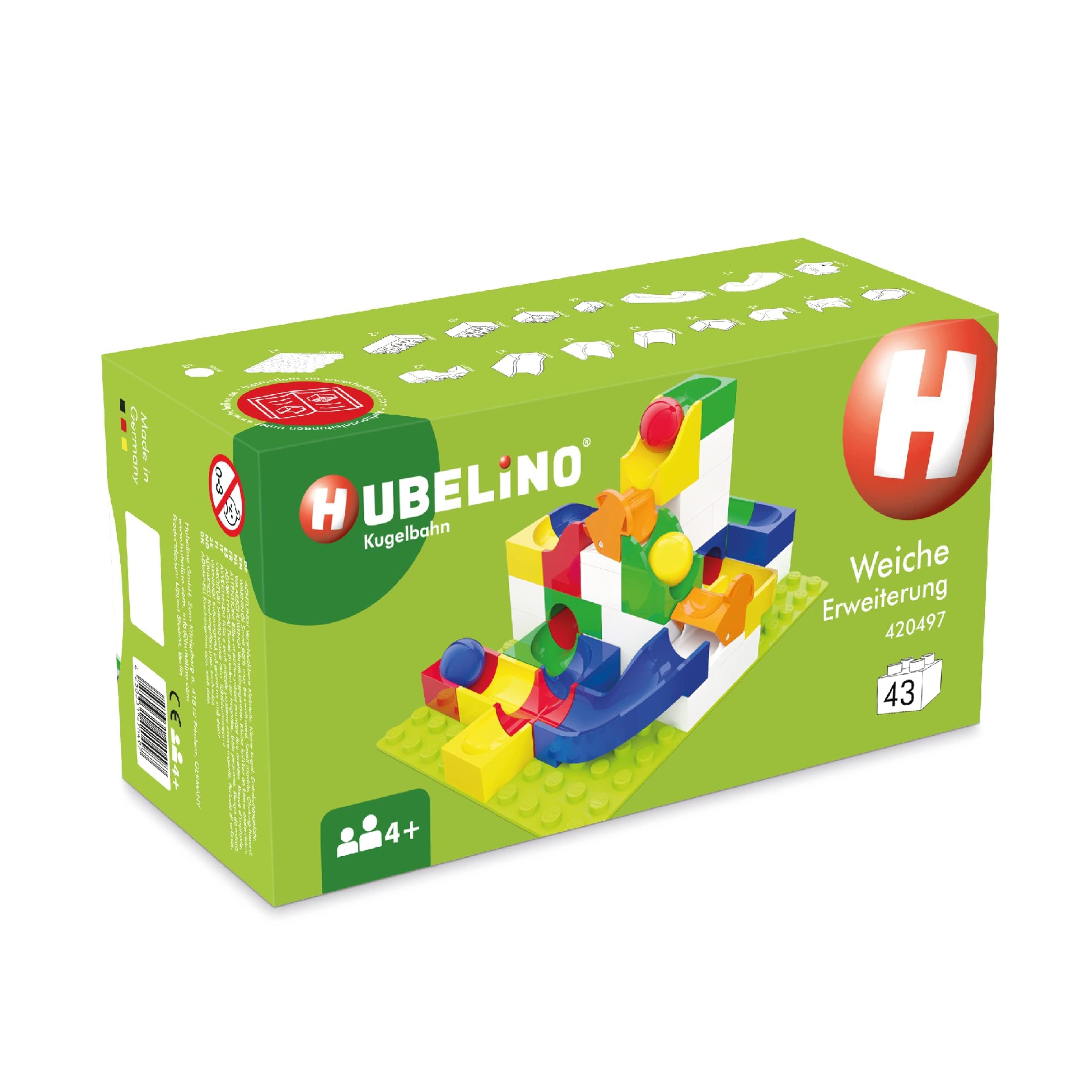 Hubelino #420497 Weiche Erweiterung (43-teilig) für Kugelbahn, kompatibel mit großen Bausteinen Anderer Hersteller, Made in Germany