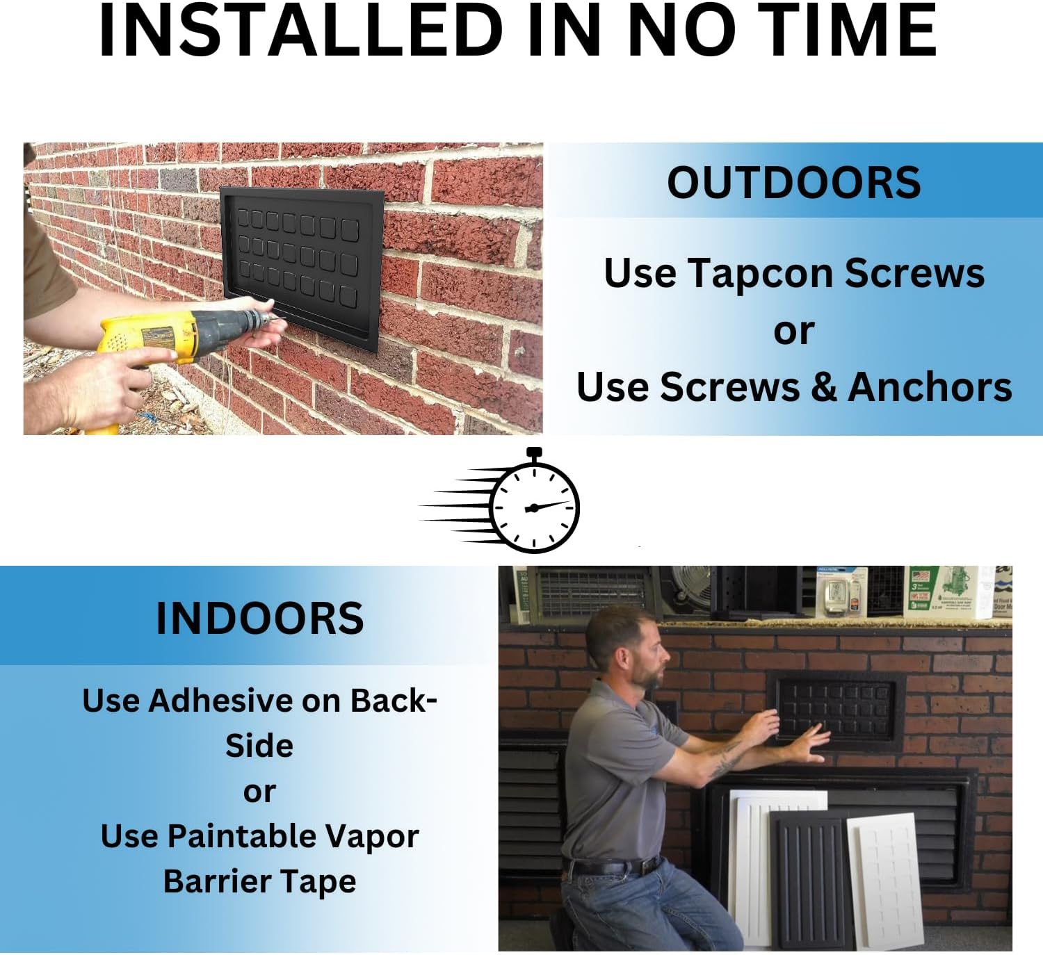 Crawl Space Recessed Foundation Vent Cover - Fits 8" H x 16" W Openings - Durable and Efficient Sealing Solution (Black)