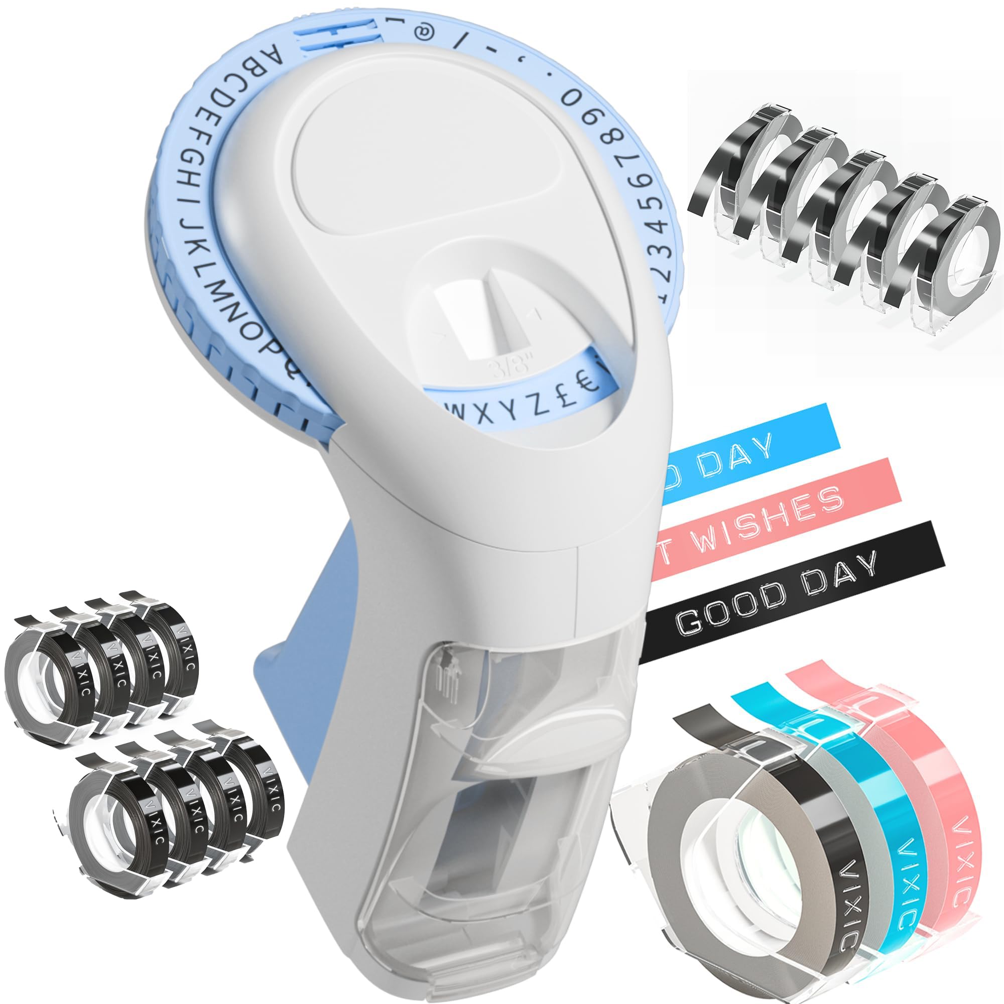 Vixic Embossing Label Maker,Embossed Label Maker Machine with 16 Rolls Embossed Tape Compatible for Dymo 3D Plastic Embossing Labels 1741670 for Embossing Label Maker Xpress, Office Matte II, Motex…