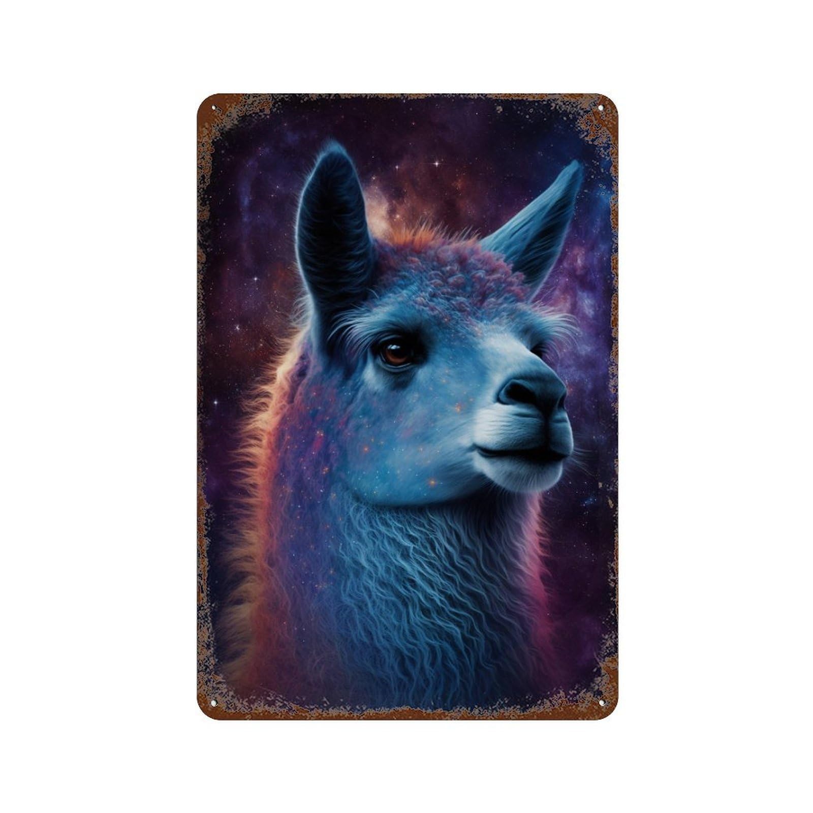 Cosmic Llama Portrait-10 11.8"x7.9" Decorative Tin Sign, Retro Wall Decor for Garage, Bar And Workshop Decor