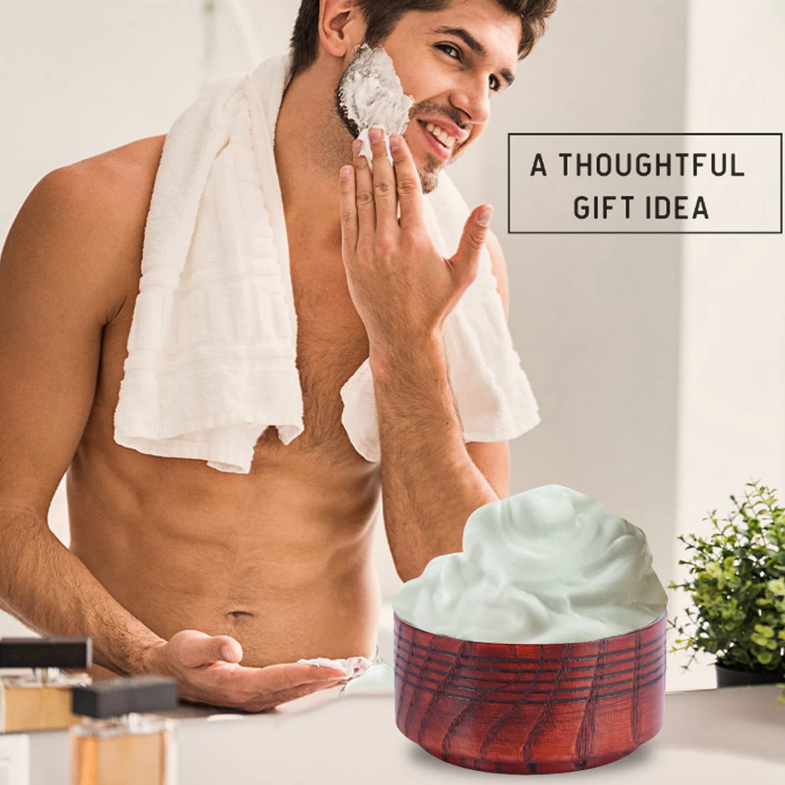 Ciotola di Sapone da Barba per Uomo in Legno di Quercia Naturale - Tazza di Rasoio Detergente, Schiuma e Accessori per la Cura della Barba