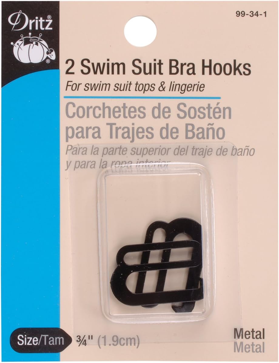 Dritz 99-34-1 Metal Swim Suit Bra Hooks, Black, 3/4-Inch 2-Count