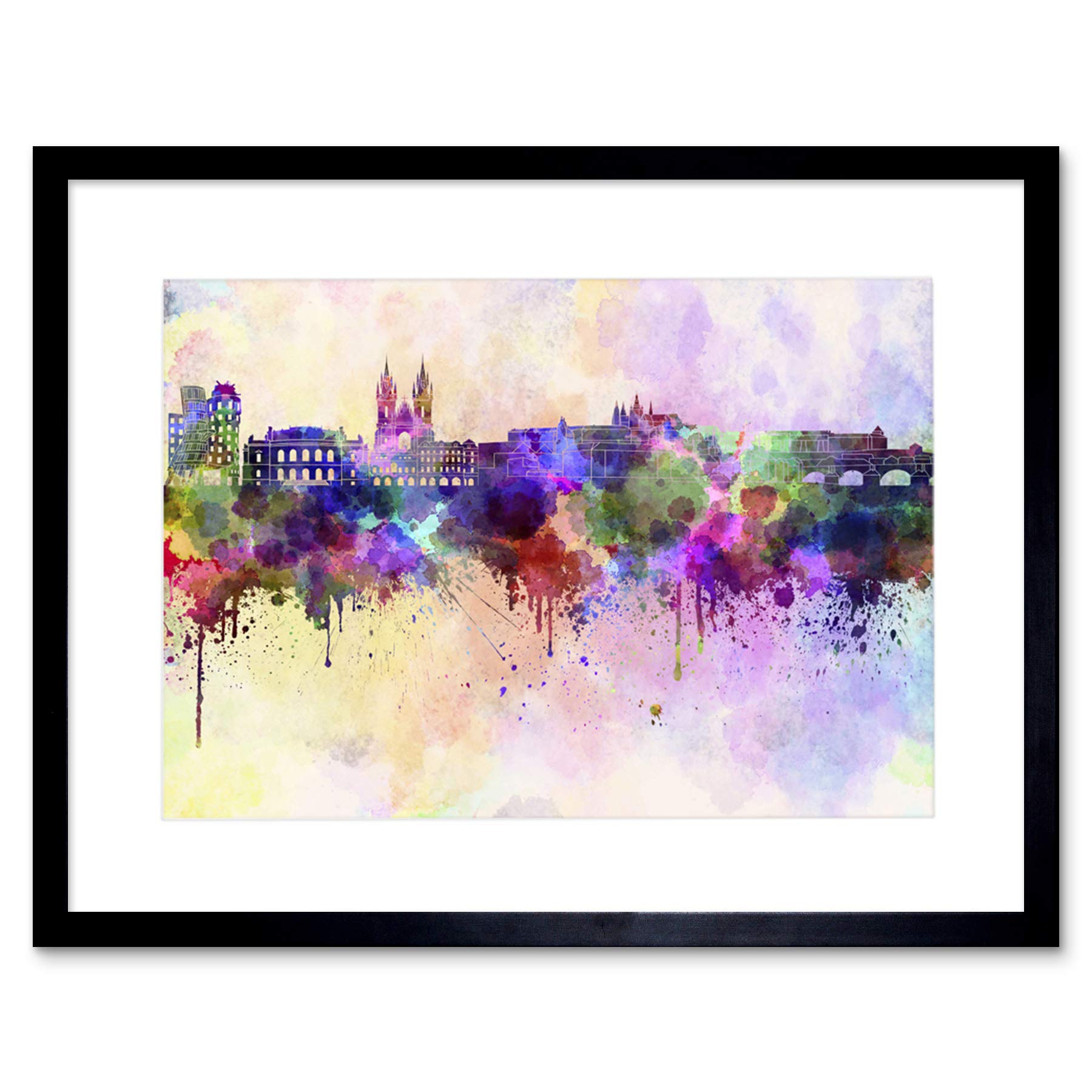Wee Blue Coo Painting Cityscape Paint Splash Skyline Prague Framed Wall Art Print