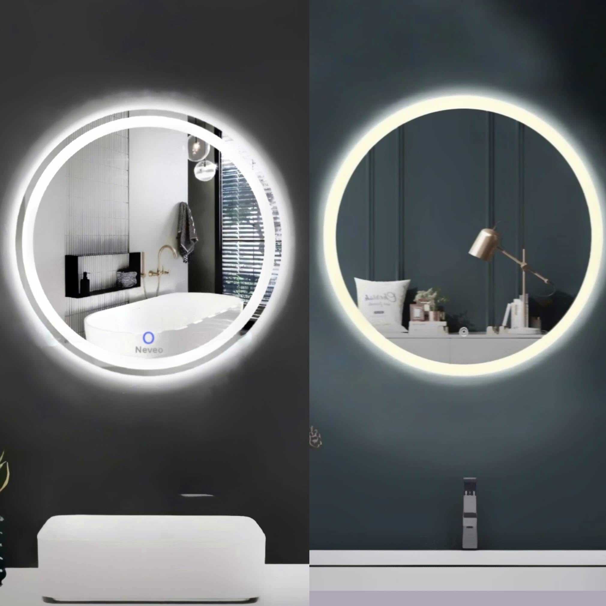Round 3in1 led Light Mirror with Touch Sensor on/Off and Brightness Controls for Bathroom washbasin Vanity Hallway Bedroom Kitchen (Combo(R1-R2))-image-28