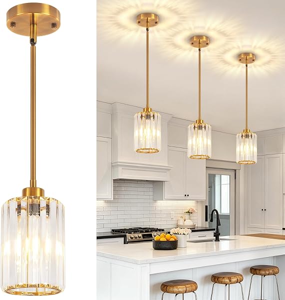Crystal Pendant Lights Kitchen Island, Modern Kitchen Pendant Lighting Over Island, Adjustable Hanging Bathroom Light Fi