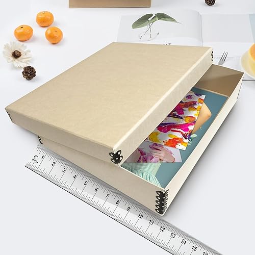 Miniatura 3 de Lineco, Caja de almacenamiento de archivos de museo bronceado de 11 x 17 pulgadas, sin ácidos con borde de metal. Protege la longevidad de la