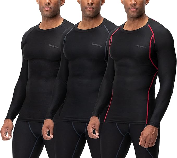 DEVOPS 3 Pack Men's Athletic Long Sleeve Compression Shirts