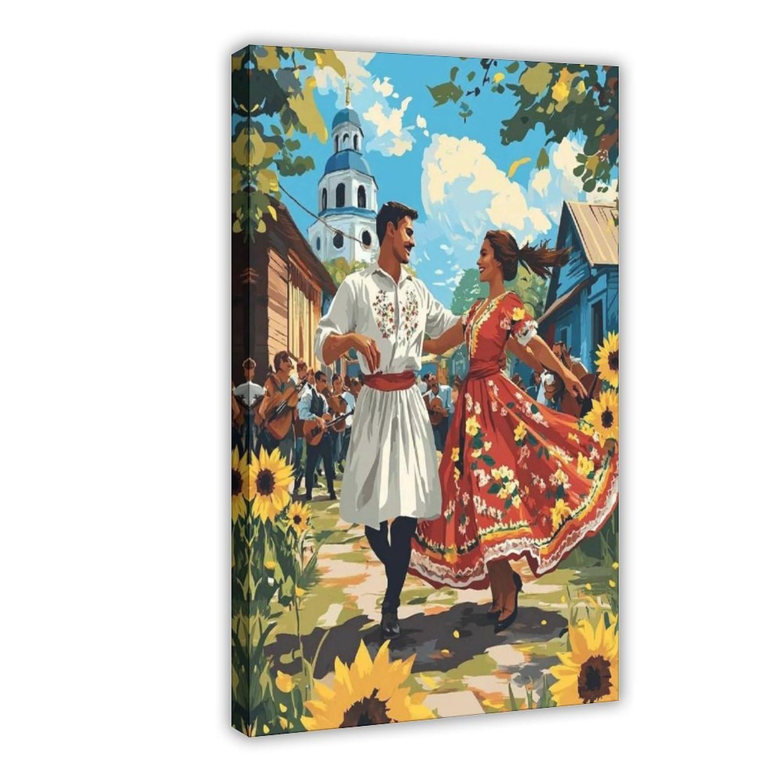 Stampa artistica di danza, poster su tela tradizionale per festival folk, decorazione per camera da letto, ufficio, stanza, regalo, 40,6 cm di lunghezza x 61 cm di larghezza
