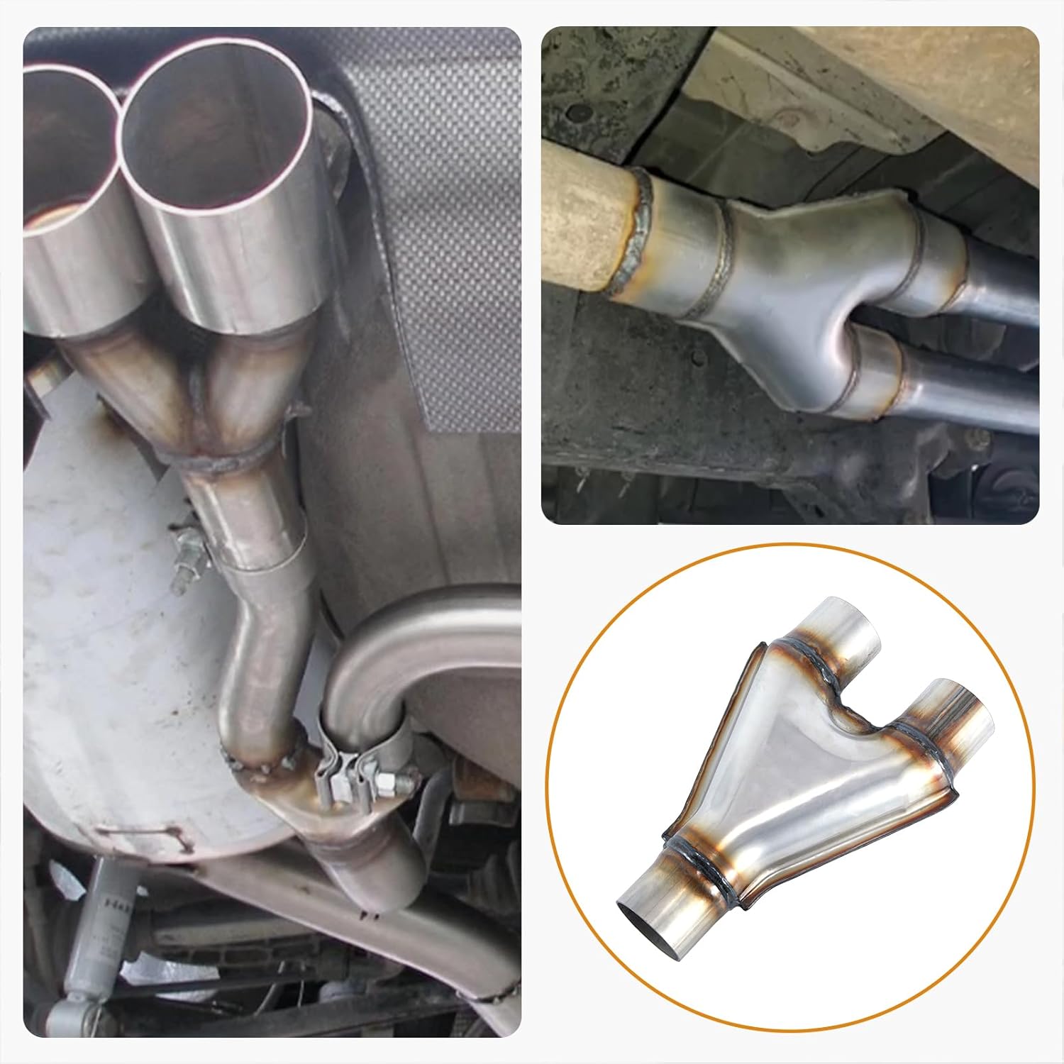 Exhaust Y Pipe, Universal 2.5" Inlet 2.5" Outlet Stainless Steel Y Pipe 10" Long