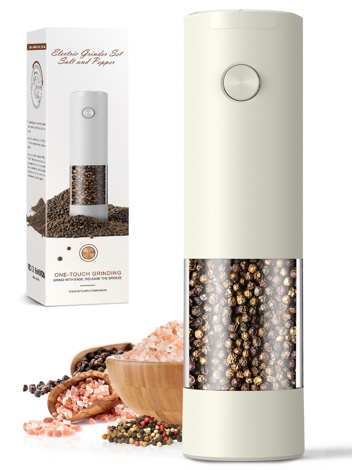 1 Pack Salt and Pepper Grinder-Automatic Grinder for Kitchen Battery Pepper Mill Shakers Adjustable Coarseness Upgraded Larger Capacity with Led Gifts for Women
