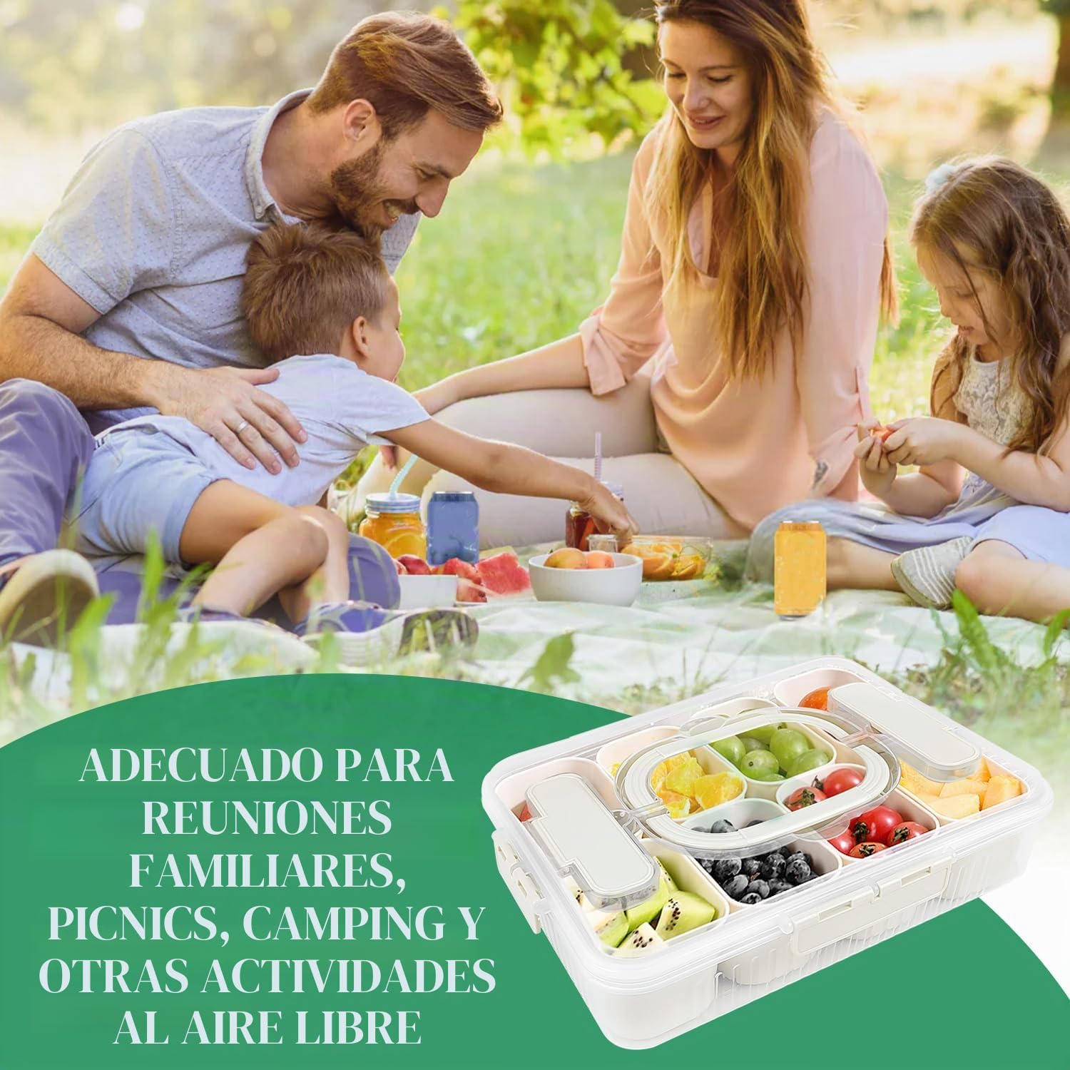 2 cajas de aperitivos con 8 compartimentos con 8 tenedores, plato de aperitivos con tapa y asa, cuenco para aperitivos, organizador para aperitivos, dulces, frutos secos, frutas, especias, caja de