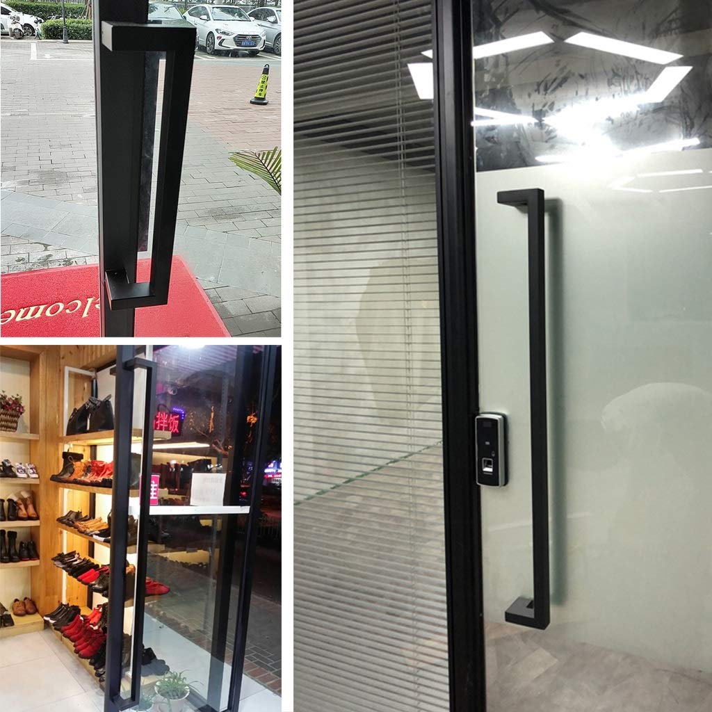 Tirador Puerta Deslizamiento manijas de puertas, la puerta de granero Tirador Juego hardware con tornillos manija interna/externa barra de doble cara trabajo pesado for Patio Cocina Baño Ducha - Negro
