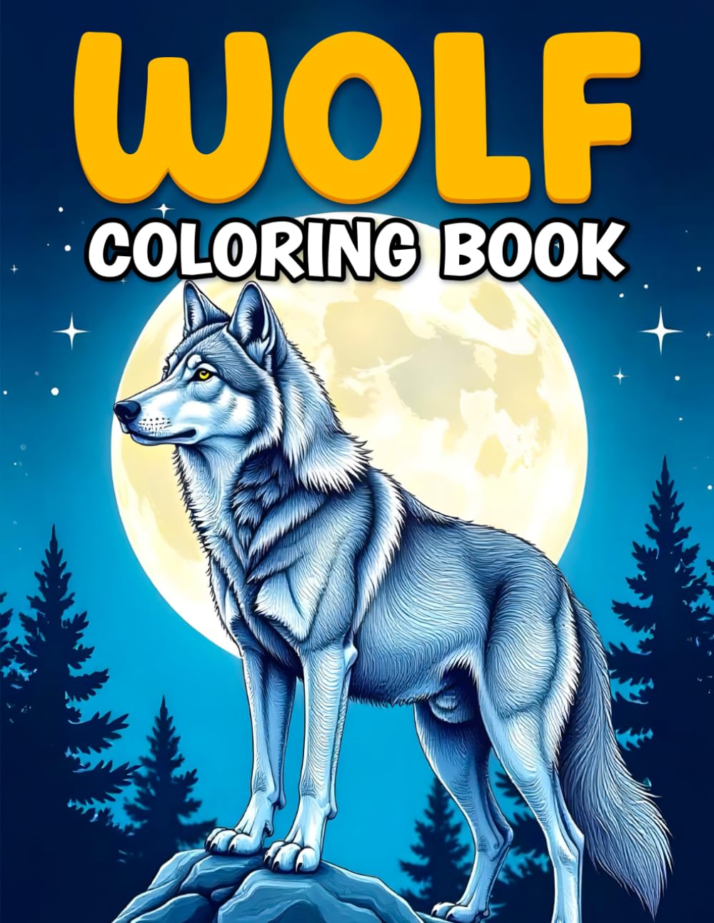 Wolf Coloring Book for Adults and Kids: 50 Majestic Wolf Designs for Relaxation, Stress Relief & Creativity